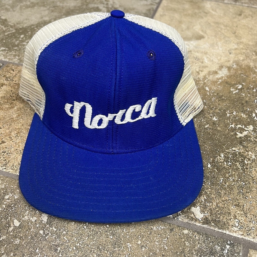 VINTAGE 80s‎ New Era Tractor Farm Work Snap Back Trucker Hat White Blue Thrashed